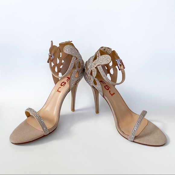 FSJ Champagne Wedding Shoes Rhinestone Heels - Picture 8 of 10